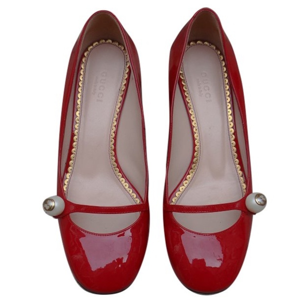 GUCCI Vernice crystal hibiscus patent red Mary Jane heels, size 38 - Picture 10 of 10